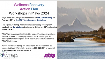 Upcoming Wellness Recovery Action Plan (WRAP) Workshop