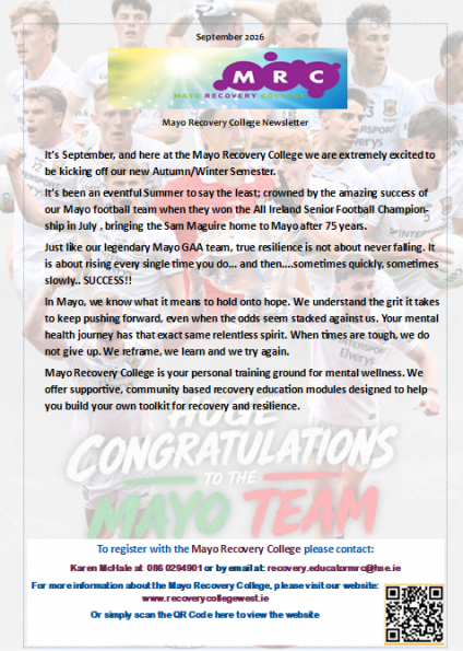Mayo Recovery College: September Newsletter 2026