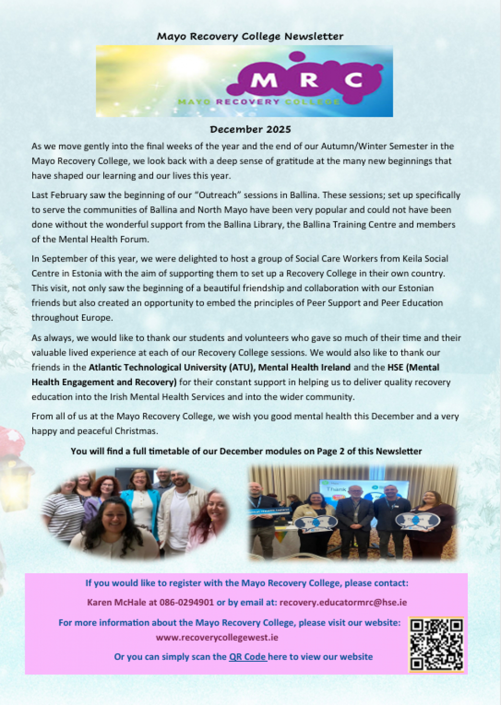 Mayo Recovery College: December Newsletter 2025