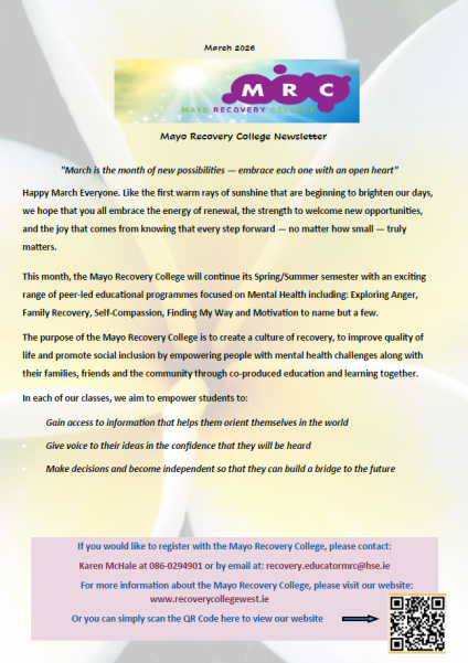 Mayo Recovery College: March Newsletter and Timetable