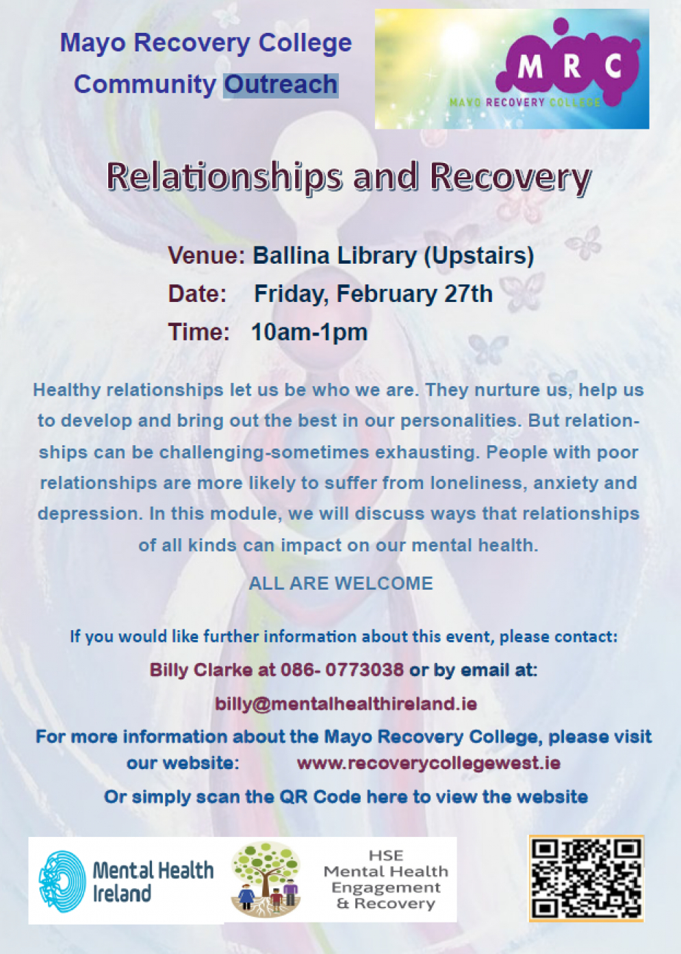 Mayo Recovery College "Community Outreach" Ballina Library: Friday, February 27th, 10am-1pm