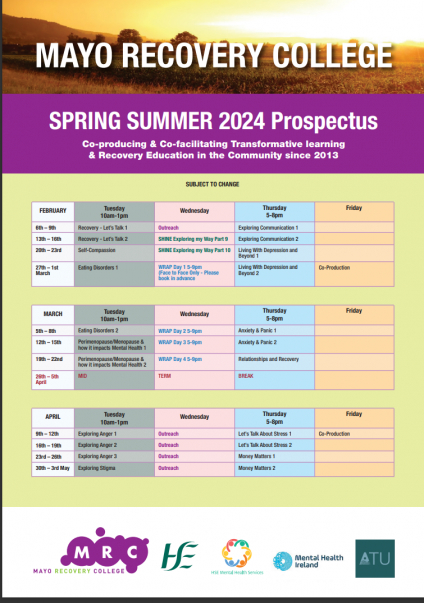 Mayo Recovery College-Spring/Summer Prospectus 2024